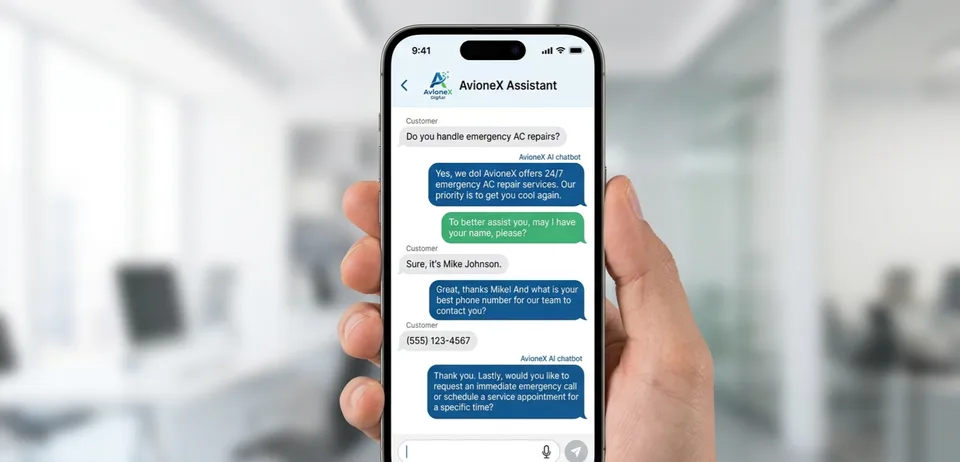 AvioneX AI chatbot capturing leads on mobile — Seattle, WA